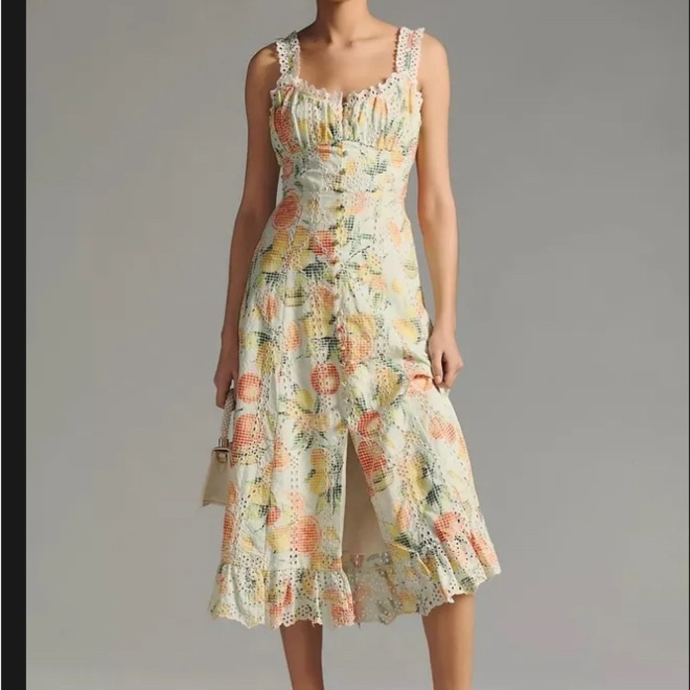 Anthropologie Ruffled Eyelet Dress Size  extra small